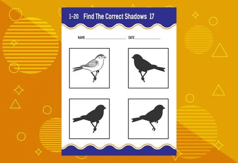 Find the correct shadow. Education developing worksheet. Matching game for .. Stock Illustration