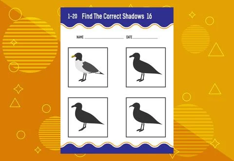 Find the correct shadow. Education developing worksheet. Matching game for .. Stock Illustration