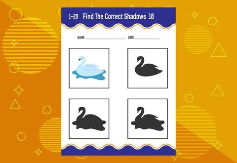 Find the correct shadow. Education developing worksheet. Matching game for .. Stock Illustration