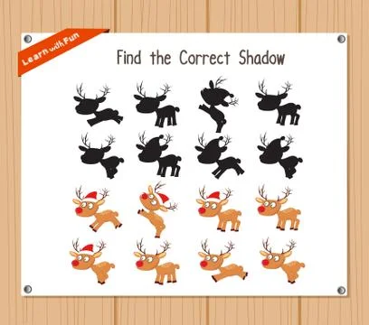 Find the correct shadow, education game for children - Christmas deer Stock Illustration