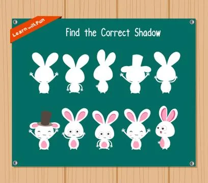 Find the correct shadow, education game for children - Bunny Illustrazione stock