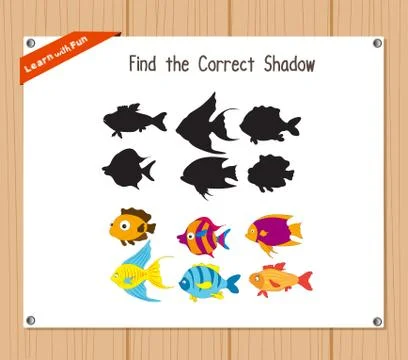Find the correct shadow, education game for children - Fish Stock Illustration