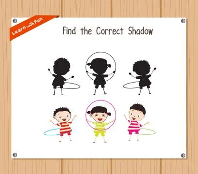 Find the correct shadow, education game for children - Kids hula Hoop Stock Illustration
