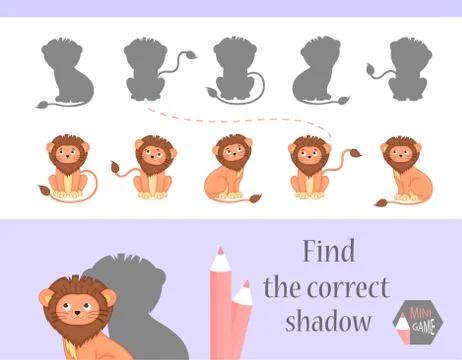 Find the correct shadow, education game for children. Cute Cartoon animals and Stock Illustration