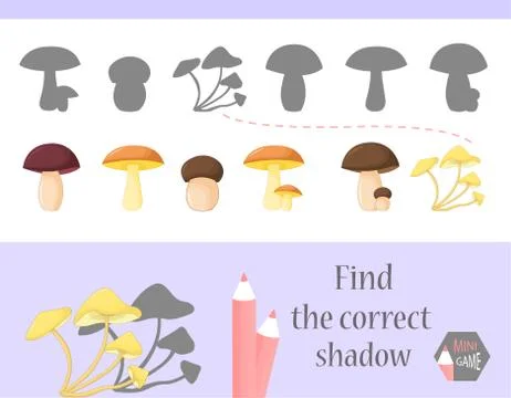 Find the correct shadow, education game for children. Cute Cartoon animals and Stock-Illustration