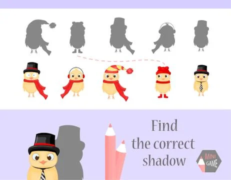 Find the correct shadow, education game for children. Cute Cartoon animals and Stock Illustration
