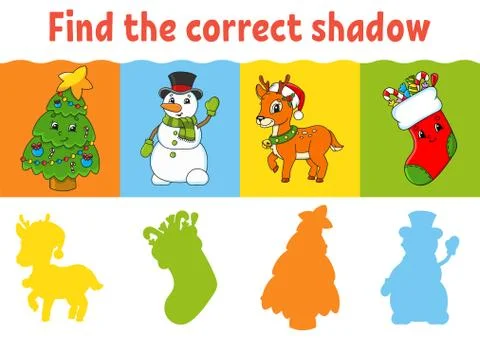 Find the correct shadow. Education worksheet. Matching game for kids. Color a Stock Illustration