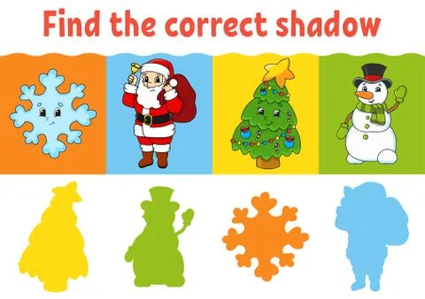 Find the correct shadow. Education worksheet. Matching game for kids. Color a Stock Illustration