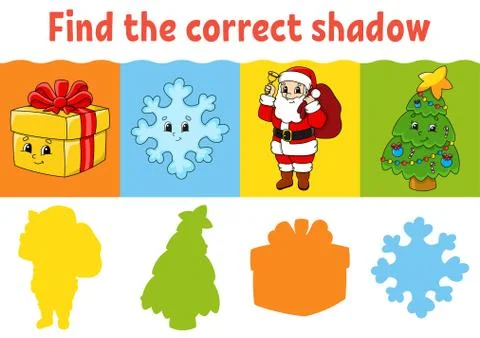 Find the correct shadow. Education worksheet. Matching game for kids. Color a Stock Illustration