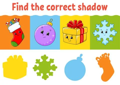 Find the correct shadow. Education worksheet. Matching game for kids. Color a Stock Illustration