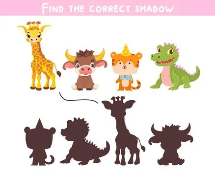 Find the correct shadow. Educational game for children. Stock Illustration