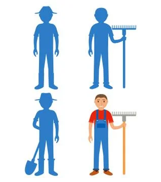 Find the correct shadow farmer.Educational game for children villager. 스톡 일러스트
