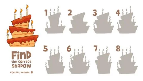 Find the correct shadow. Find 2 same objects. Educational game for children Illustrazione stock