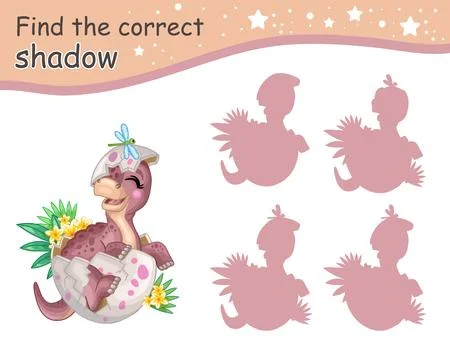 Find correct shadow of funny dinosaur vector illustration Stock Illustration