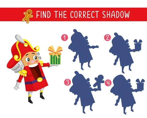Find correct shadow. Game for children. Activity, vector illustration. Nutcracke Illustrazione stock