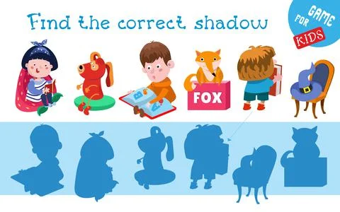 Find correct shadow. Game for children. Activity, vector illustration. Cute Stock Illustration