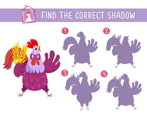 Find correct shadow. Game for children. Activity, vector illustration. Cute roos Illustrazione stock