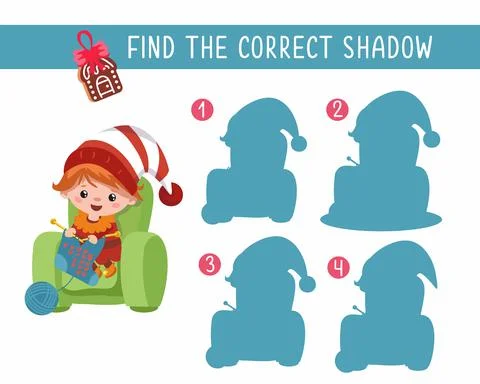 Find the correct shadow. Game for children. Activity, color vector illustration Illustrazione stock