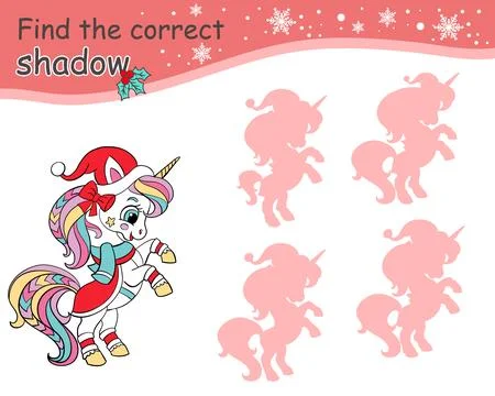 Find correct shadow game for children with happy unicorn Stock Illustration