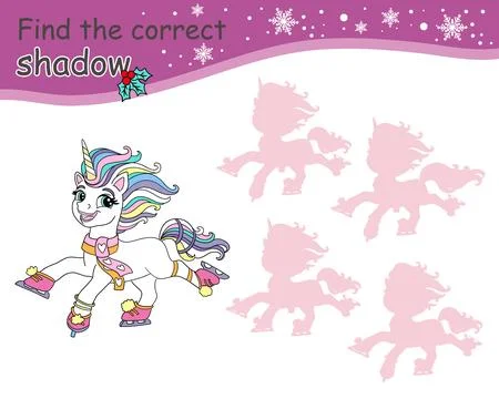 Find correct shadow game for children with Christmas unicorn Stock Illustration