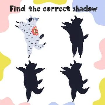 Find the correct shadow game. Fun activity page for kids Stock Illustration