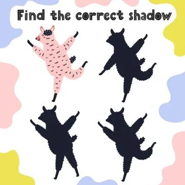 Find the correct shadow game with funny llama Stock Illustration