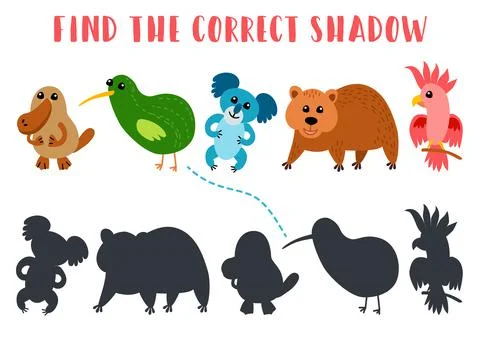 Find the correct shadow. Kids learning game. Stock Illustration