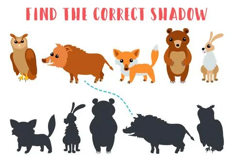 Find the correct shadow. Kids learning game. Stock Illustration