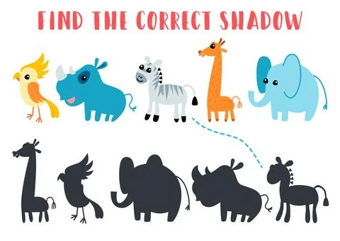 Find the correct shadow. Kids learning game. Illustrazione stock
