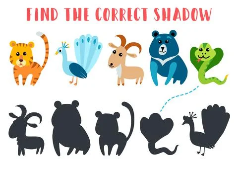 Find the correct shadow. Kids learning game. Stock Illustration