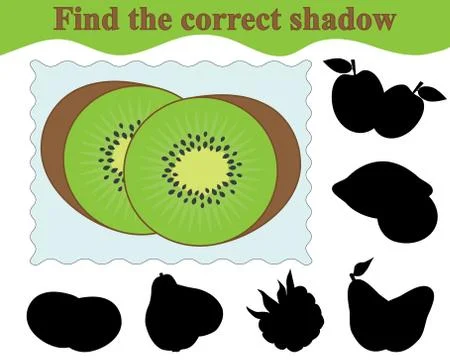 Find the correct shadow of kiwi. Education. Game for children. Vector illustr Stock Illustration