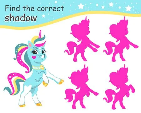 Find correct shadow magic unicorn pink shadows vector Stock Illustration