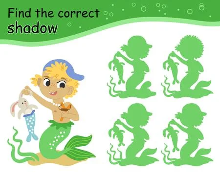 Find the correct shadow mermaid boy vector Stockillustratie