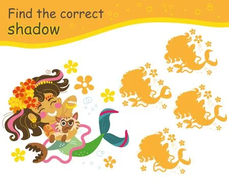 Find the correct shadow mermaid with a cat vector Stock Illustration