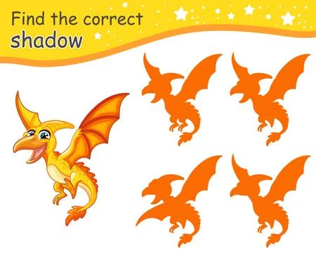 Find correct shadow of pterodactyl dinosaur vector illustration Stock Illustration