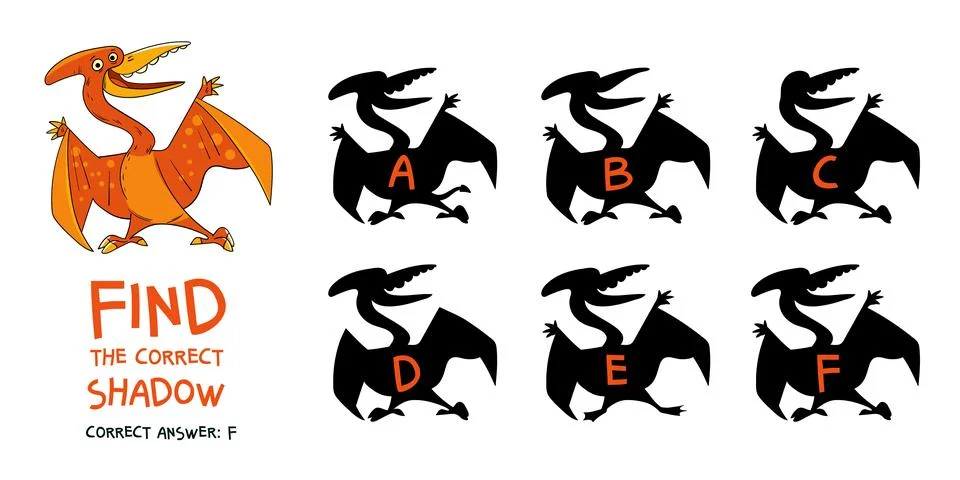 Find the correct shadow. Pterosaur. Educational game for children イラスト素材