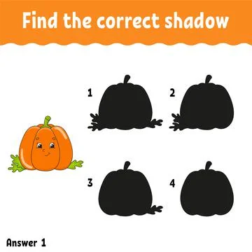 Find the correct shadow pumpkin. Education developing worksheet. Matching gam Stock Illustration