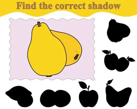 Find the correct shadow of quinces. Education. Game for children. Vector illu Stock Illustration