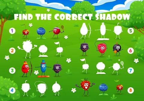Find correct shadow quiz with berry characters Stock Illustration