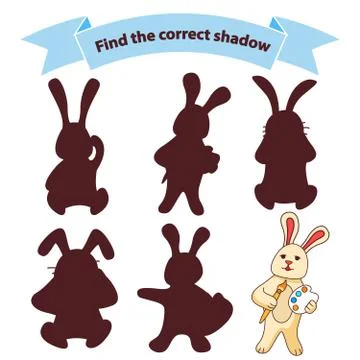 Find the correct shadow rabbit the artist with a brush and paints of paltry. Stock Illustration
