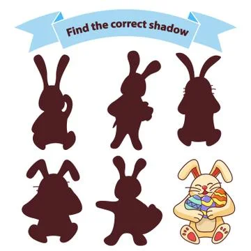 Find the correct shadow rabbit with Easter eggs.Educational game for children Stock Illustration