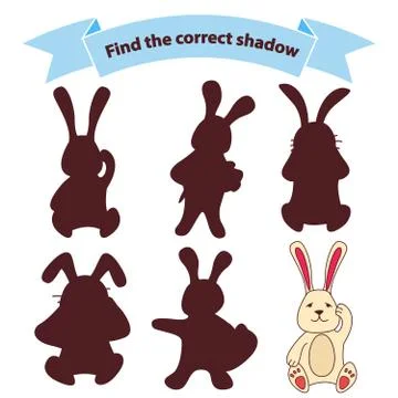 Find the correct shadow rabbit.Educational game for children cute hare.Flat i Stock Illustration