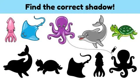 Find the correct shadow sea animals-1 Illustrazione stock