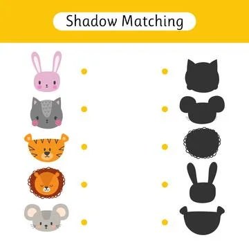 Find the correct shadow. Shadow matching game for kids. Worksheet with anim.. Stock Illustration