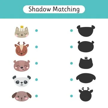 Find the correct shadow. Shadow matching game for kids. Worksheets with ani.. Stock Illustration