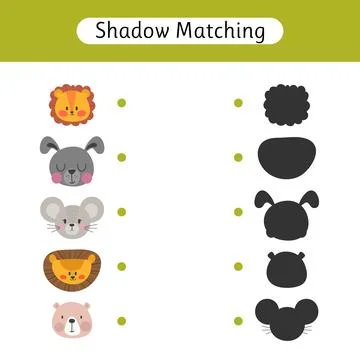 Find the correct shadow. Shadow matching game for kids. Worksheet with cute.. Stock Illustration