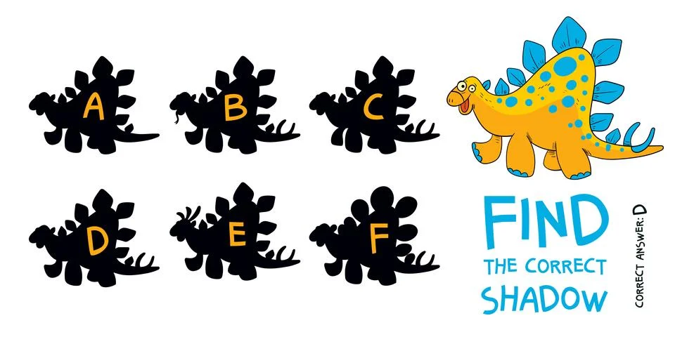 Find the correct shadow. Stegosaurus. Educational game for children Stock Illustration