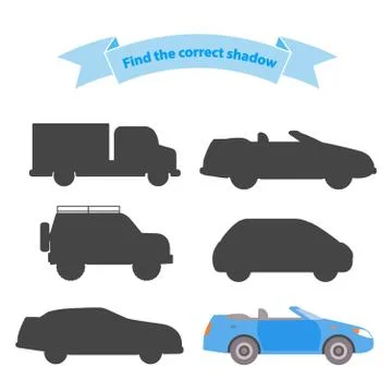Find the correct shadow transport.Educational game for children car,truck,off Stock Illustration