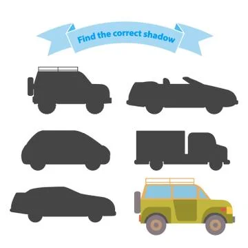 Find the correct shadow transport.Educational game for children car,truck,off Stock Illustration