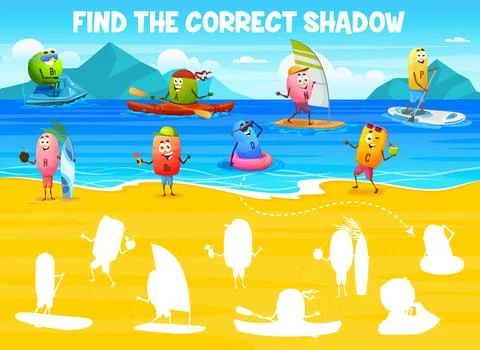 Find correct shadow of vitamin characters Stock Illustration